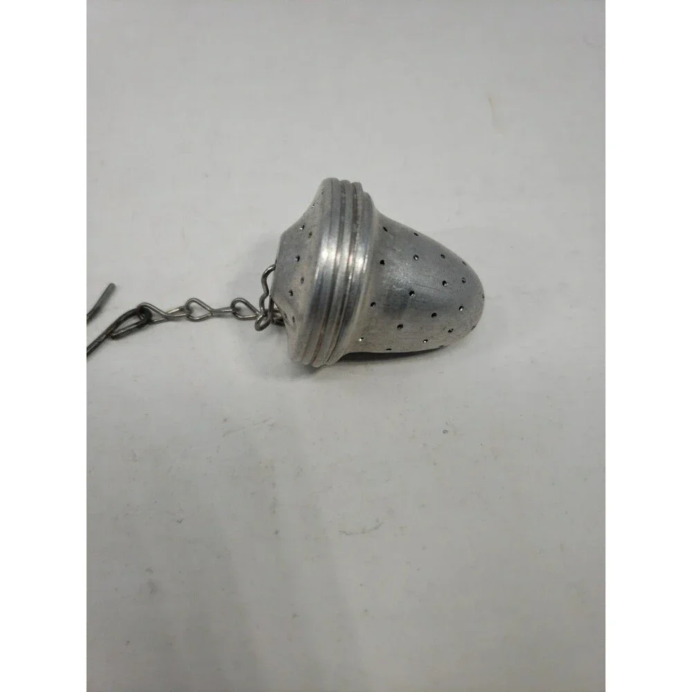 Vintage MCM Aluminum Acorn Shaped Tea ball Infuser Strainer with Hook & Chain